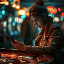 Pengguna sedang menavigasi platform taruhan olahraga lewat smartphone dengan antarmuka yang bersih